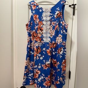Kensie orange and blue floral sleeveless dress with lace detailing